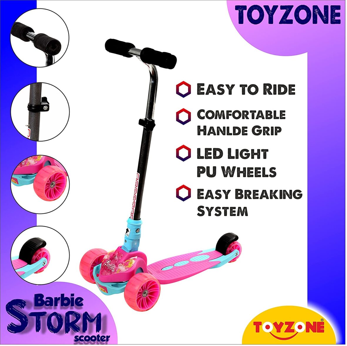 Toyzone Scooter Storm  Kids Skate Ride on  Smart Kick Scooter  Adjustable Height and Rear Brake  Foldable Scooter  for Kids Age 6+ Years Visit the Toyzone Store