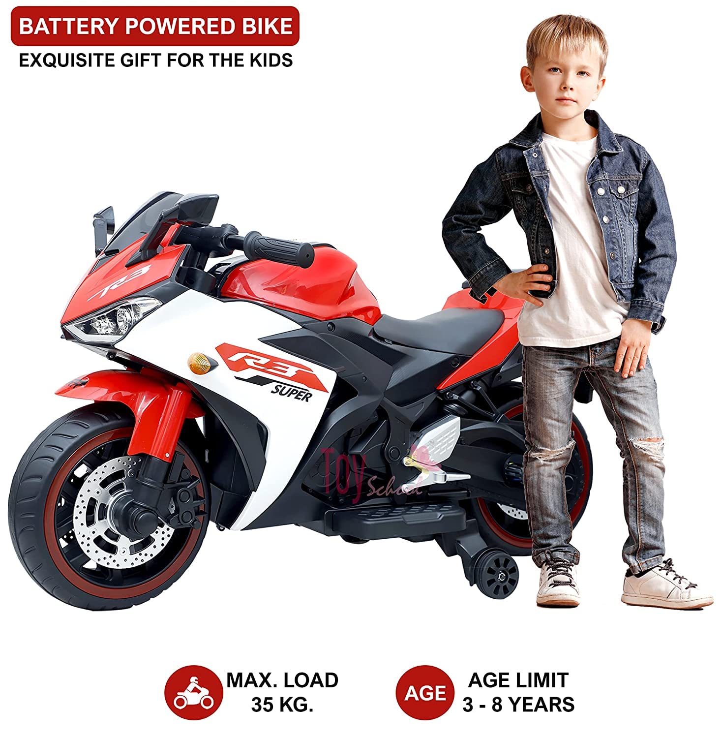 Alstoy Bike for Kids Toy R3 Bike with Rechargeable Battery Operated Ride on  for Boys and Girls | Electric Children Ride on [3 to 8 Years, Large, Red]…