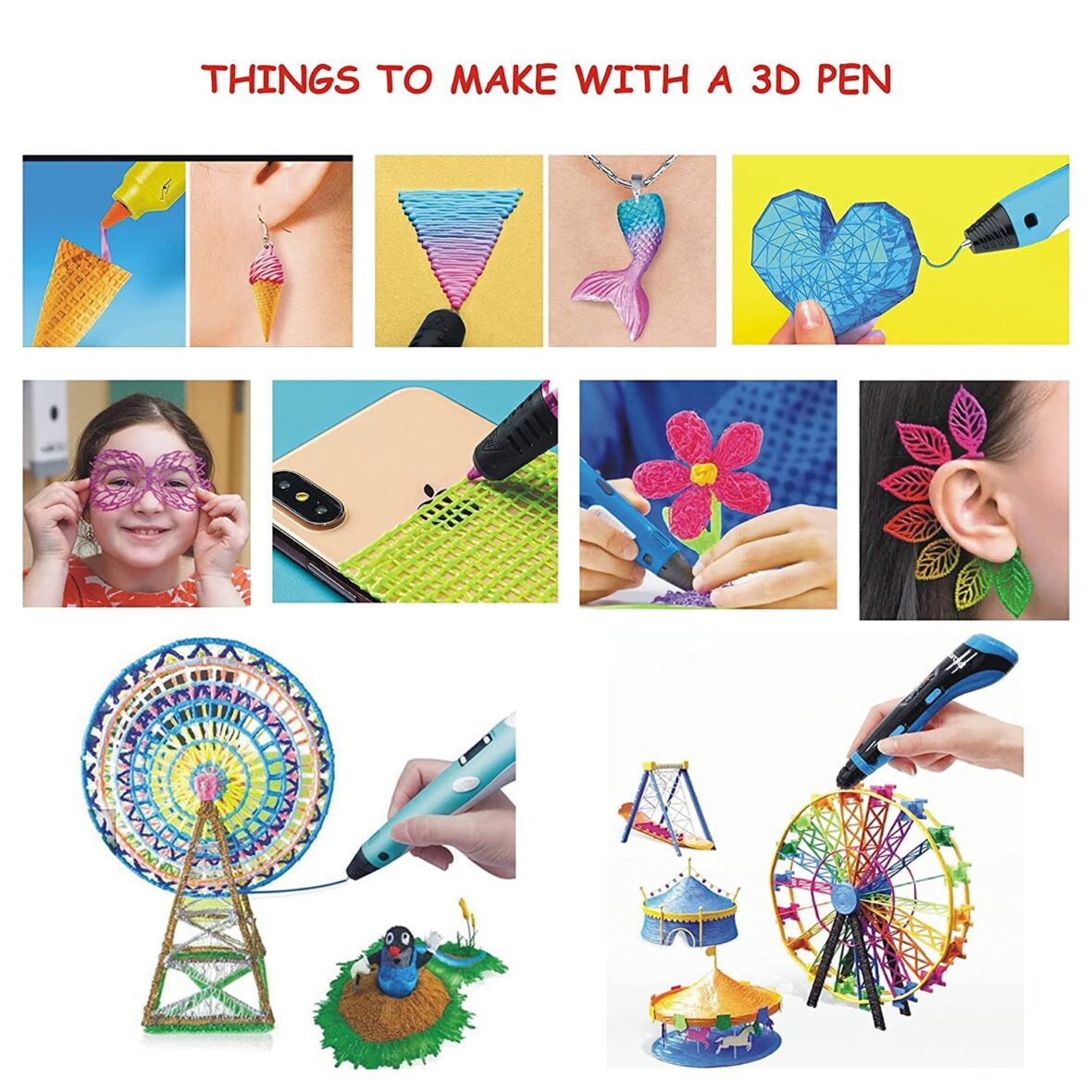 Lariox 3DU Smile Printing Pen With Free 12 PLA Filaments | Includes 3D Pen, FREE 12 FILAMENTS, 3D Pen Holder, Guide, Power Cable (3d_Pen)