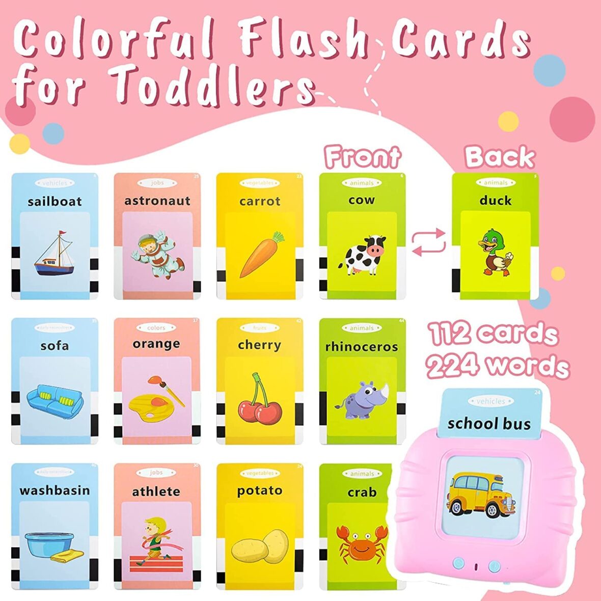 U Smile  Talking Flash Cards for Early Educational Learning Toy | Electronic English Word Reading Flashcard Toy for Kids | Best Gift for Baby & Toddler – 112 Piece Card (Electronic Device (Pink))