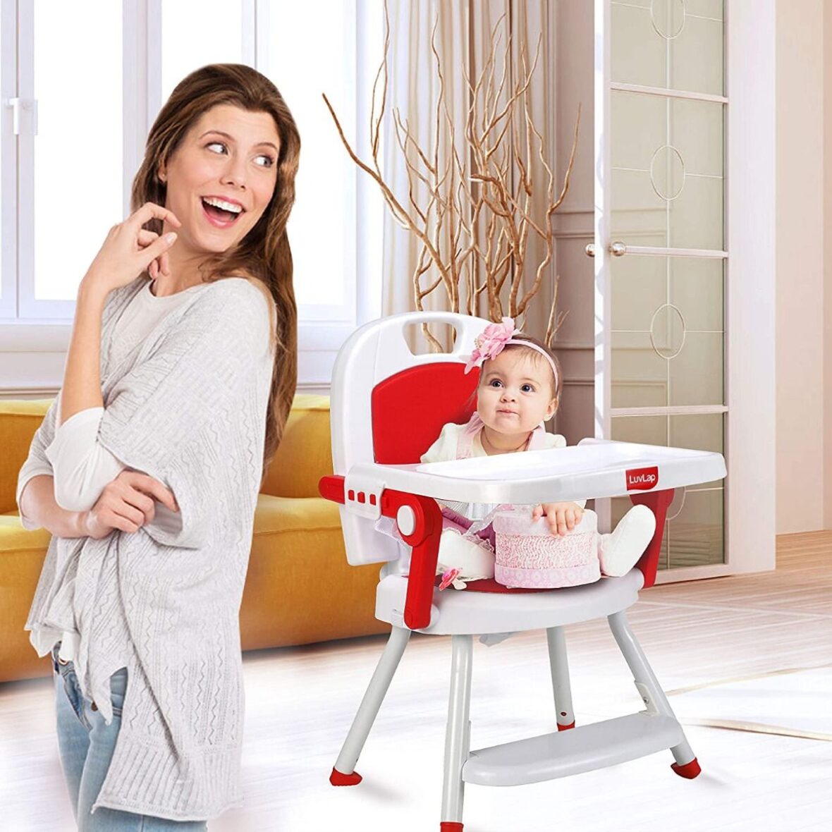 LuvLap Cosmos 3-in-1 Baby High Chair, Red8