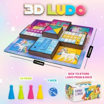 Toysbox 3D Ludo Unicorn Printed MDF Wooden Board Game Toy Play Family Fun with Kids and Adults