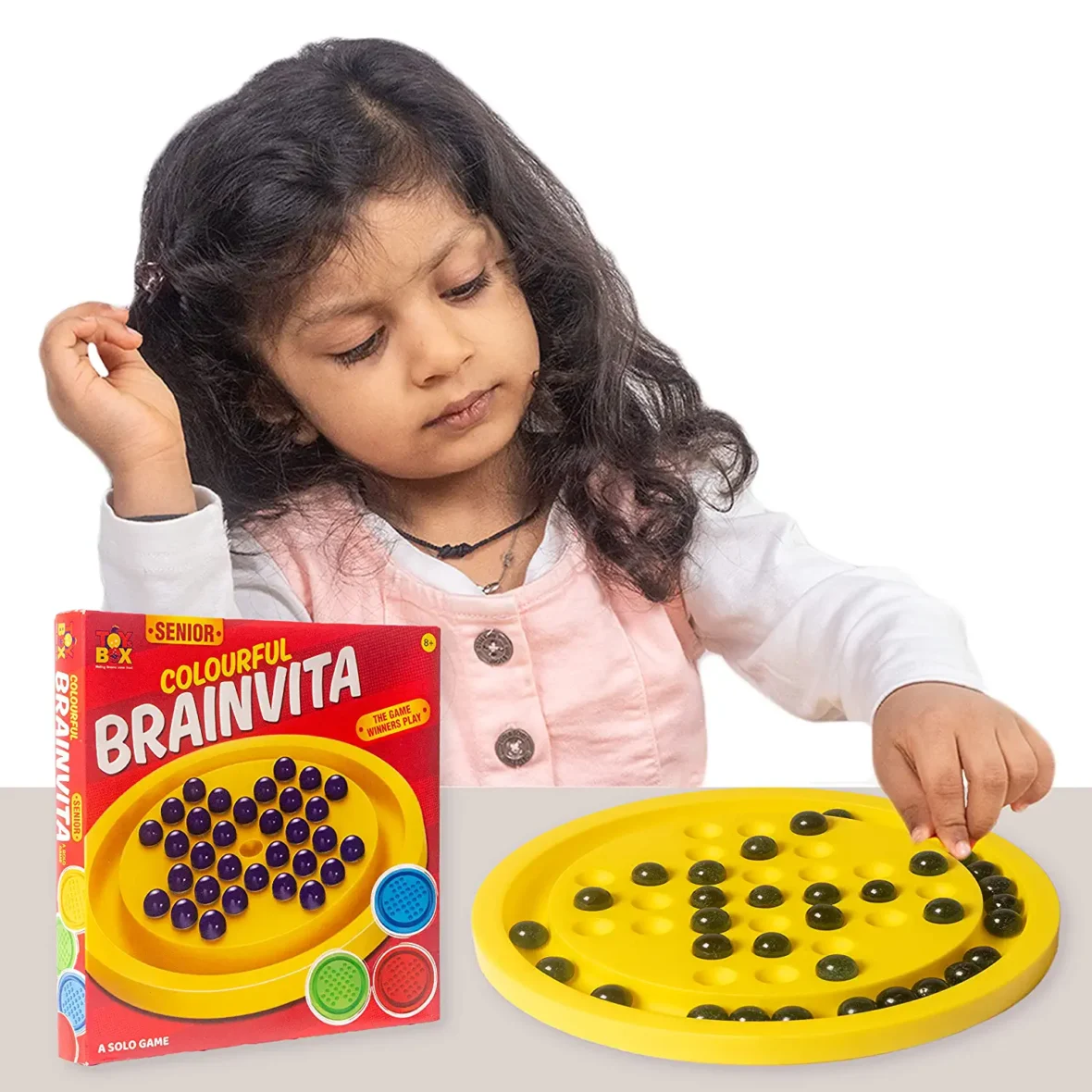Colourful Brainvita Senior Mind Challenging Board Game with 32 Marbles | Marble Solitaire | Suitable for Ages 5 Years and Above