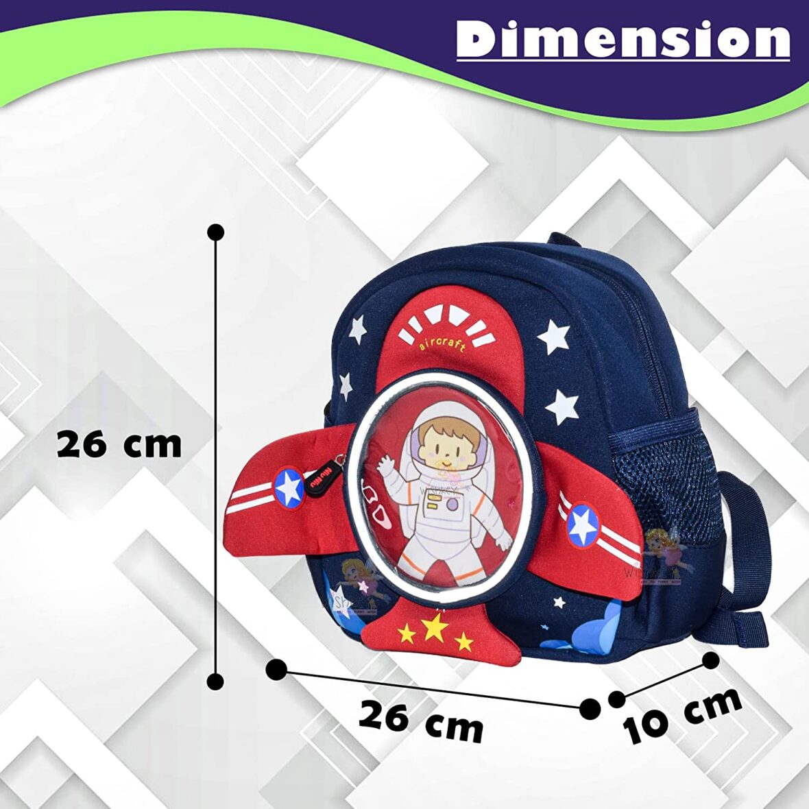 U Smile Space Design Bag for Pre-Schoolers Kids, Water Resistant Mini Backpack for Kids, Lightweight Small Size Bag for Play School & Nursery Kids, Picnic Bag, Travel, Dark Blue, 1-4 Years 2