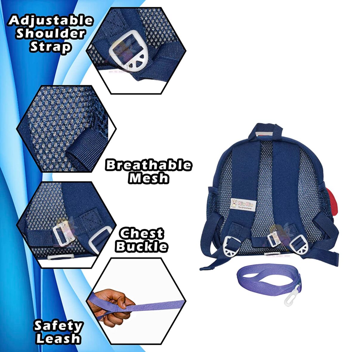 U Smile Space Design Bag for Pre-Schoolers Kids, Water Resistant Mini Backpack for Kids, Lightweight Small Size Bag for Play School & Nursery Kids, Picnic Bag, Travel, Dark Blue, 1-4 Years 3