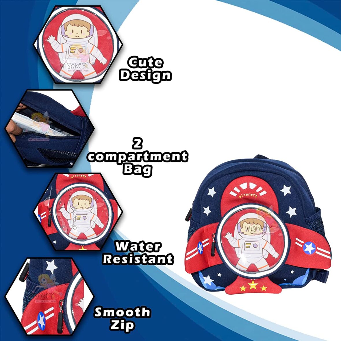 U Smile Space Design Bag for Pre-Schoolers Kids, Water Resistant Mini Backpack for Kids, Lightweight Small Size Bag for Play School & Nursery Kids, Picnic Bag, Travel, Dark Blue, 1-4 Years 4